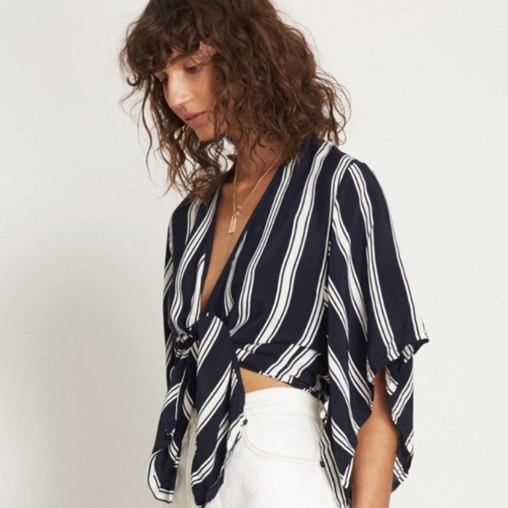 Faithfull the Brand Navy and Cream Striped Top